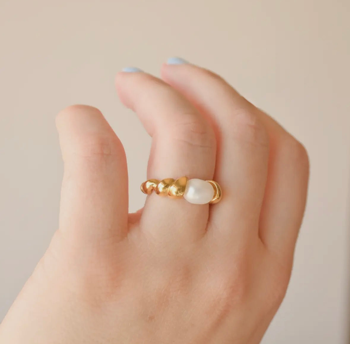Pearl Statement Croissant Ring