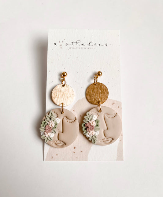 Gaia | Floral Abstract Face Polymer Clay Earrings