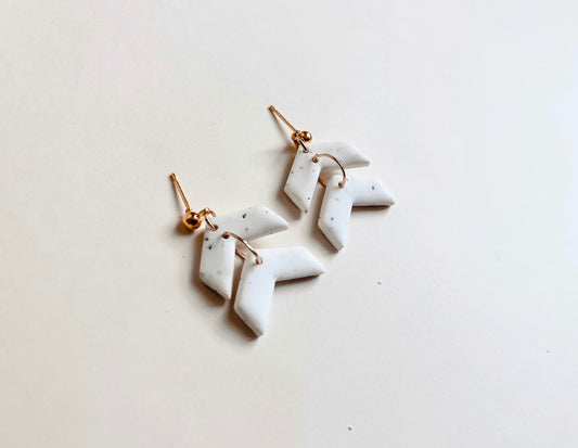 Quinn | Speckled White Polymer Clay Earrings - Double Chevron