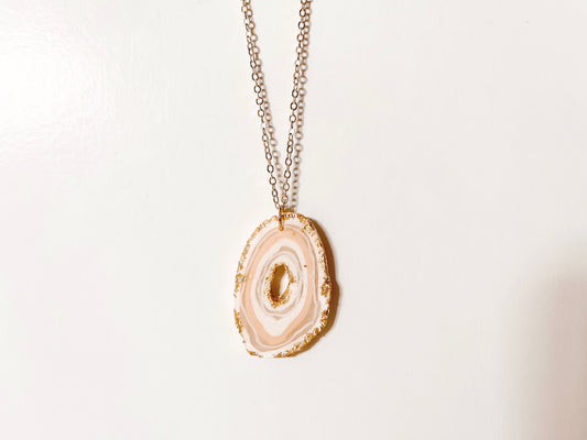 Polymer Clay Agate Slice Pendant Necklace