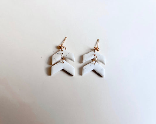 Quinn | Speckled White Polymer Clay Earrings - Double Chevron
