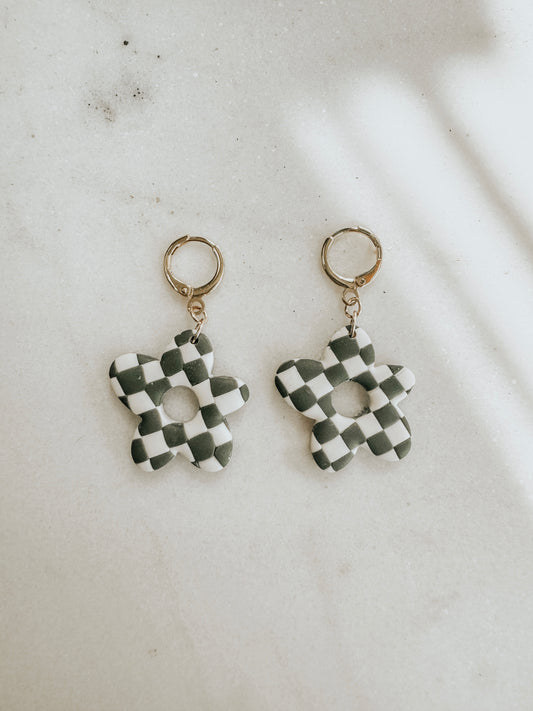 Checkered Huggies - Flowers, Hunter Green