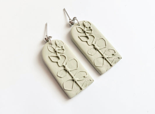 Ana | Eucalyptus Plant Embossed Polymer Clay Earrings - 2