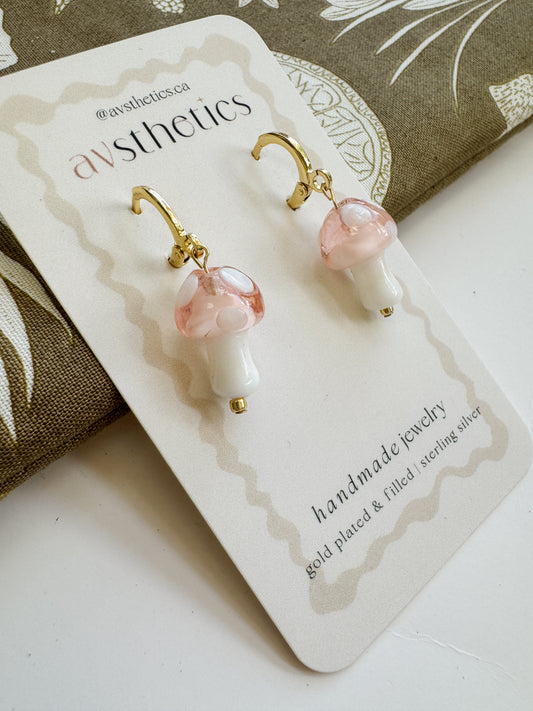 Glass Mushroom Huggies - Pink