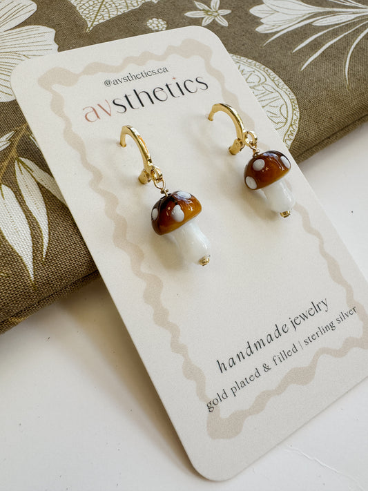 Glass Mushroom Huggies - Brown