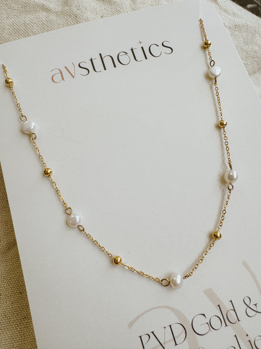 Pearl & Bead Station Necklace